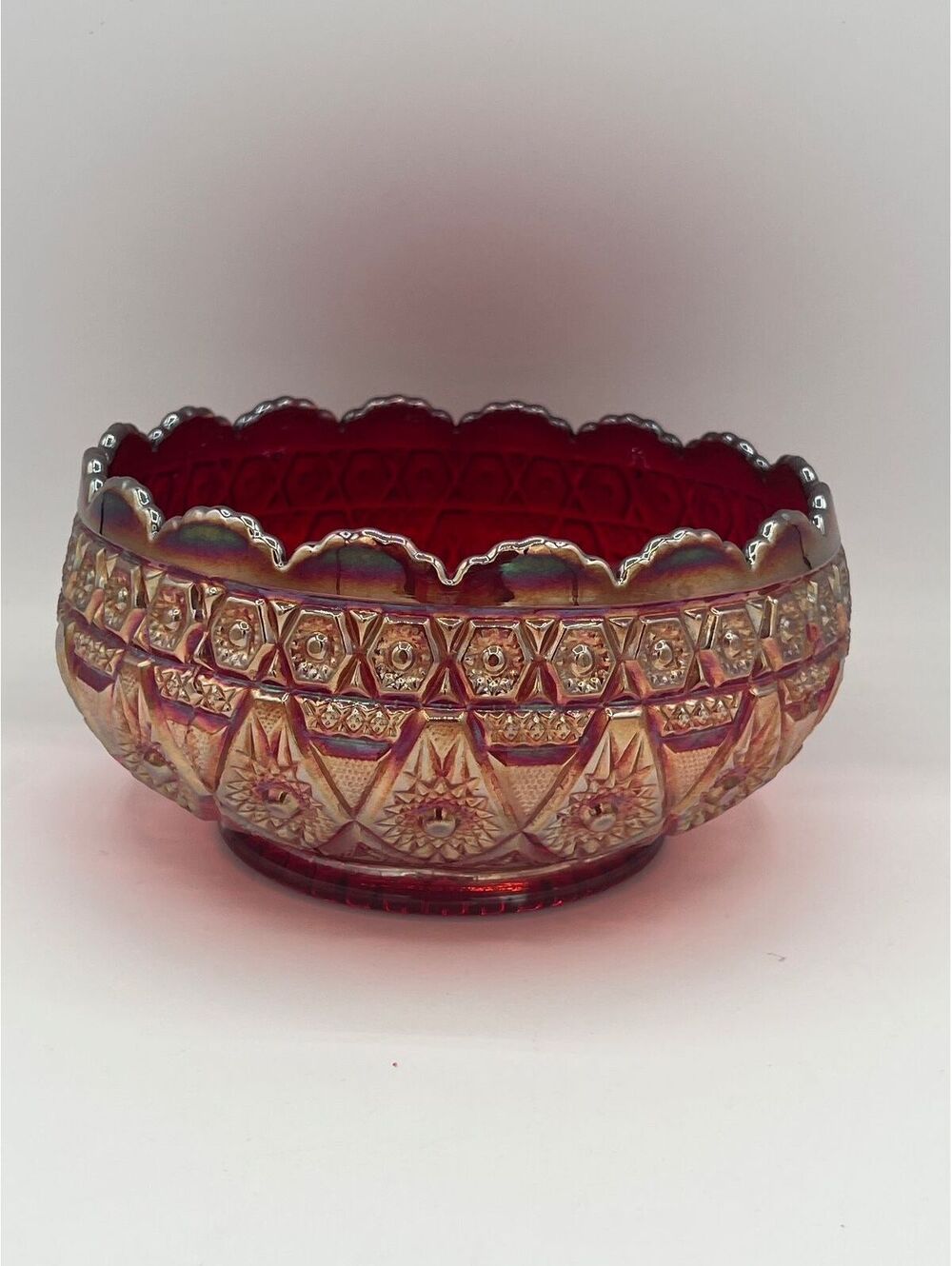 Vintage Imperial Diamond Lace Red Carnival Glass Bowl